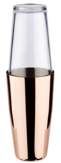 Boston Shaker, 2-teiliges Set Ø 9 cm, H: 30 cm - Edelstahlbecher, 700 ml - Glas, 400 ml Kupfer-Look nicht
