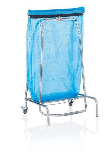 Müllbeutelhalter. Edelstahl. mit Fußpedal, 2 Rollen mit Feststeller, der Müllbeutel wird