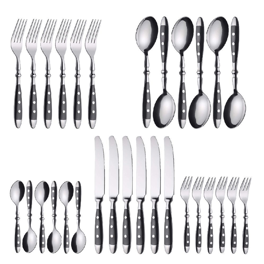 30-teiliges Besteck NOSTALGIE schwarz aus Edelstahl 18/0, poliert, Messer aus Klingenstahl,