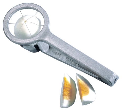 Eierstückler aus Aluminiumguss, durch silberfarbene Spezialbeschichtung spülmaschinengeeignet, Drähte aus 18/10, schwere