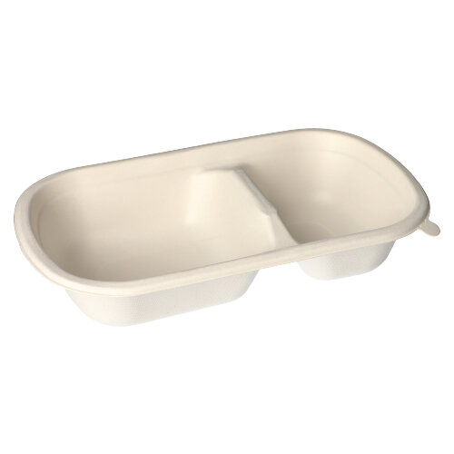 50 Schalen, Zuckerrohr "pure" 2-geteilt 750 ml 4,4 cm x 13,4 cm x 22,9 cm weiss von PAPSTAR