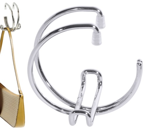 Handtaschenaufhänger aus verchromtem 5 mm starkem Stahldraht, zum Aufhängen von zwei Handtaschen unter einem Tisch oder einer Theke