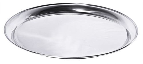 Serviertablett, rund aus Edelstahl, hochglänzend, mit gebördeltem Rand Durchmesser: 40 cm, Höhe: 2,2 cm
