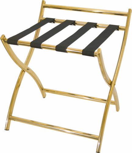 Gepäckablage. Chromnickelstahl. mit Wandschutz und schwarzem Nylonband, zusammenklappbar.