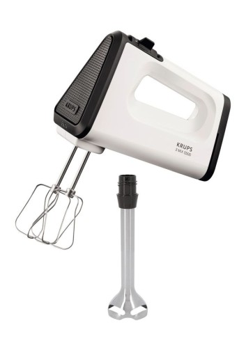 Krups 3 MIX 5500+ Handmixer, 500 W, 5 Geschwindigkeiten + Turbo- & Auswurftaste, ergonomischer Griff, mit Zubehör, weiß