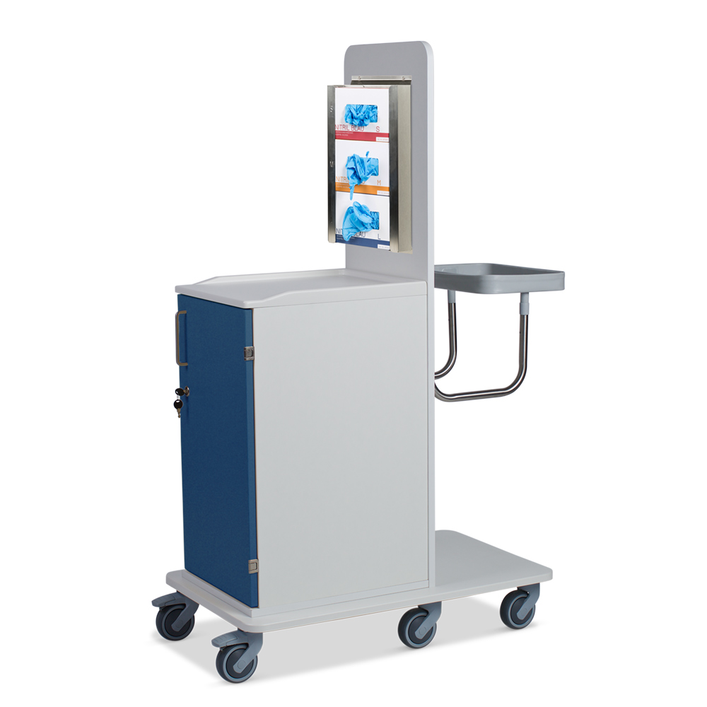 ETHERNASOLID® MULTICART Hygienewagen T12 mit festem Abfallsammler und 3-fach Handschuhboxhalterung, blau