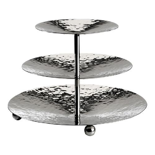 3er Etagere rund, 18/10, D:50cm, H:33cm, gehämmert
