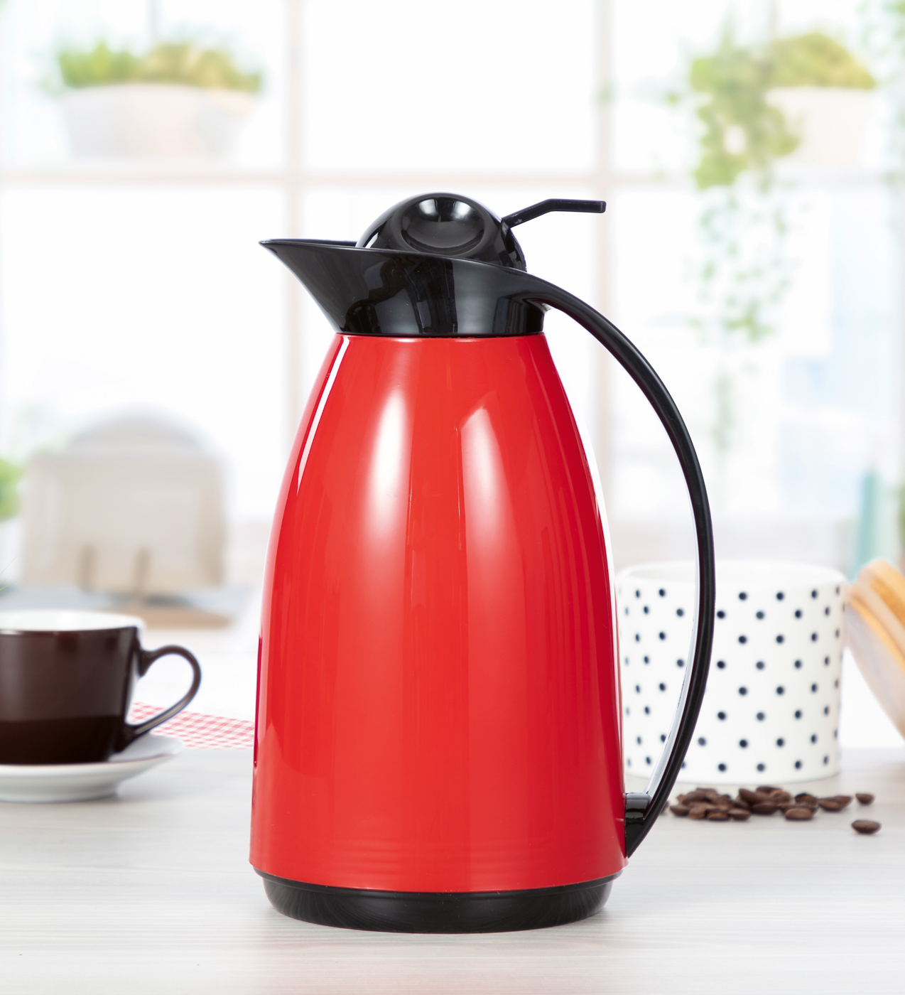 Isolierkanne LOFT 2, Inhalt: 1,0 Liter, Farbe: rot, Höhe: 26 cm, mit Glaseinsatz und Einhandbedienung.