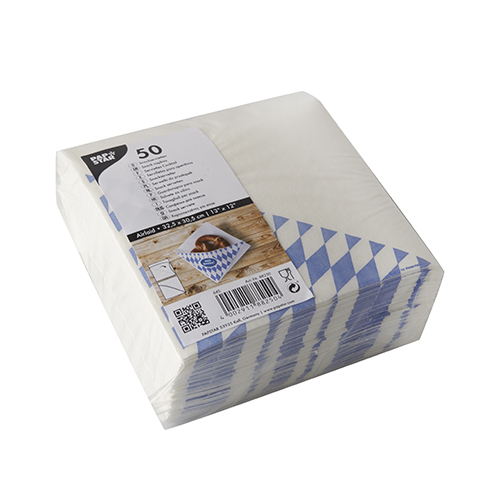 PAPSTAR 50 Snackservietten, stoffähnlich, Airlaid 1/4-Falz 32,5 cm x 30,5 cm weiss "Bayrisch Blau"