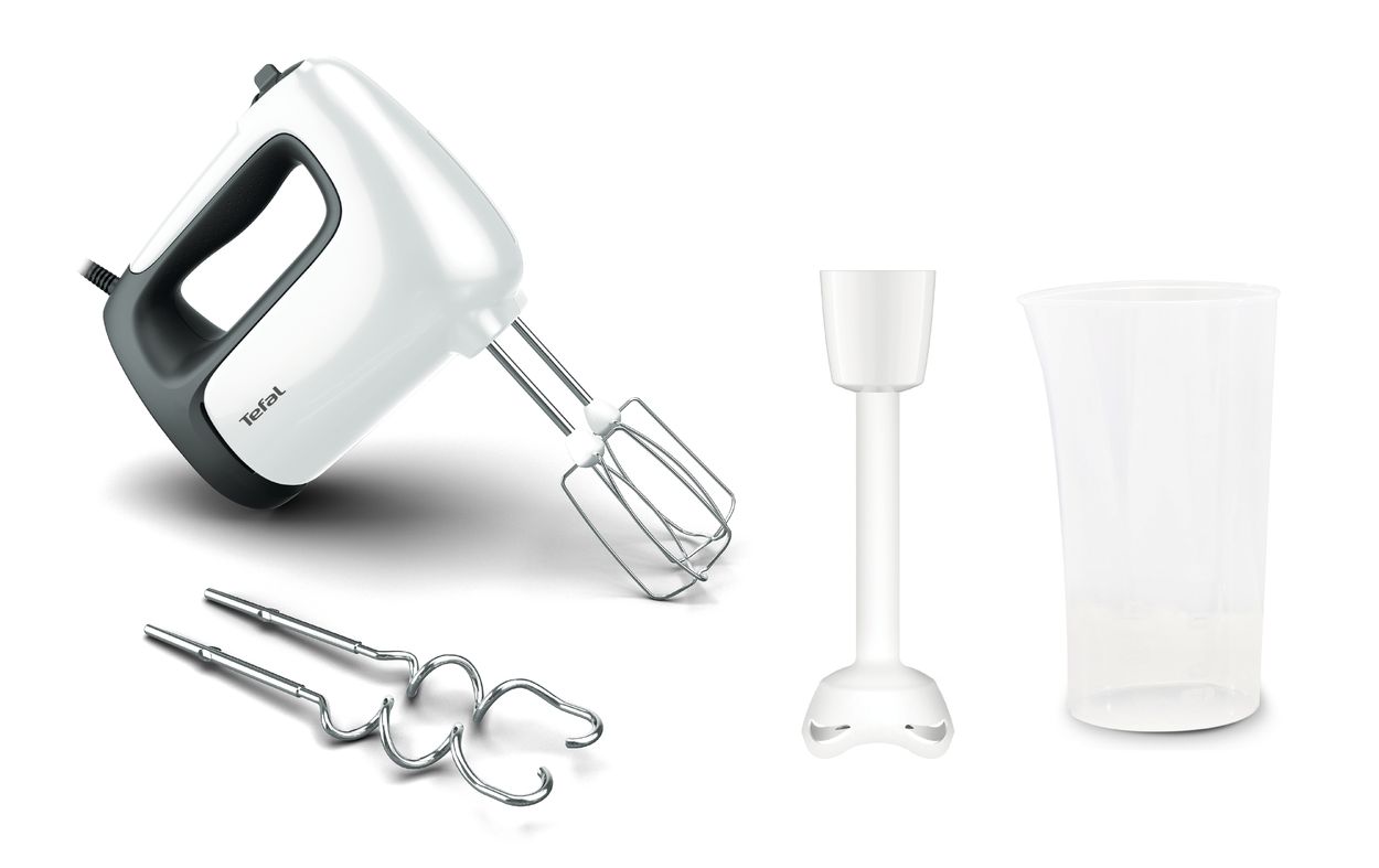 Tefal Prep'Mix+ Handmixer, Ideal für leichte und zähe Zubereitungen, Leistungsstarker 500-W-Motor, 5 Geschwindigkeiten, mit Zubehör