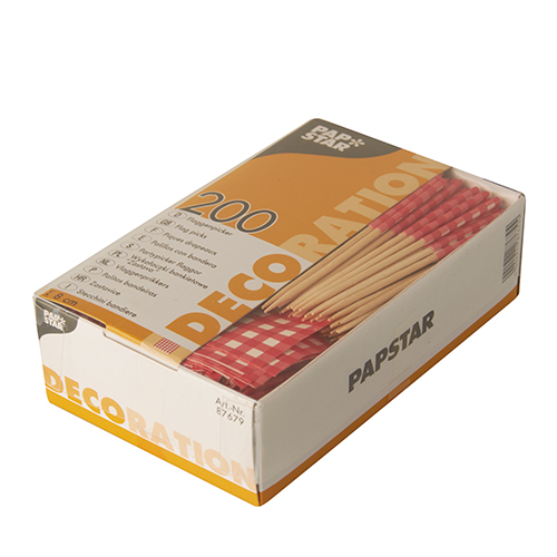 200 Deko-Picker 8 cm rot "Vichy Karo" von PAPSTAR