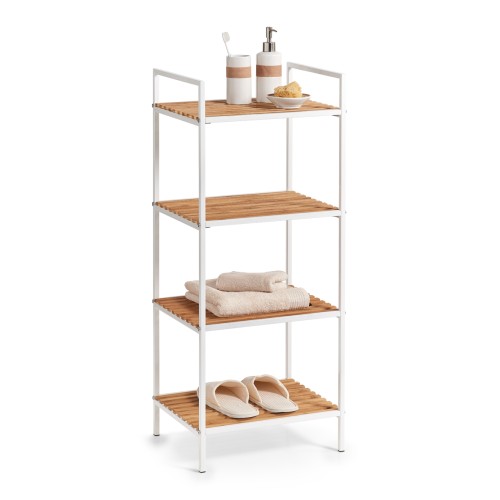 Standregal, Bamboo lackiert; Metall, 39x33x95 cm. Farbe: weiß. Dieses elegante Standregal wurde aus hochwertigem Metall und Bambus gefertigt und