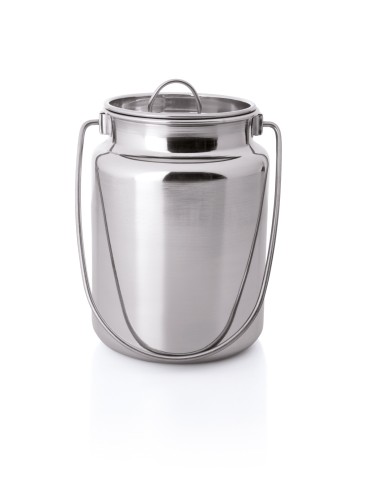 Transportkanne. Chromnickelstahl. mit Tragebügel und Steckdeckel. Durchmesser oben 12 cm.