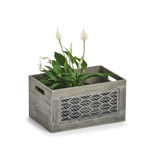 Aufbewahrungskiste "Leaves", Holz, grau. Länge: 300 mm. Breite: 200 mm. Höhe: 157 mm