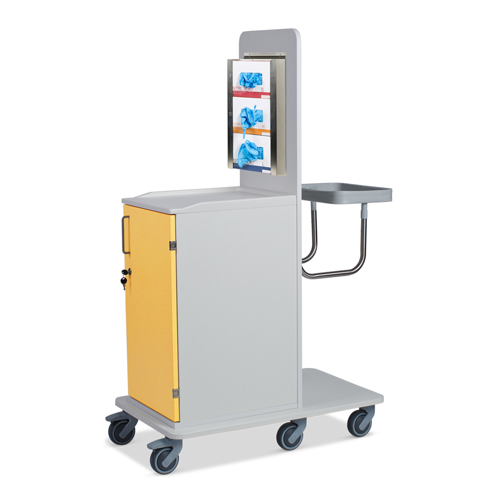 ETHERNASOLID® MULTICART Hygienewagen T12 mit festem Abfallsammler und 3-fach Handschuhboxhalterung, gelb
