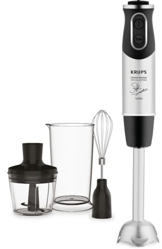 Krups Steffen Henssler Special Edition Stabmixer, 1000 W, Edelstahlfuß, 4 extra scharfe Messer, in dunkelgrau