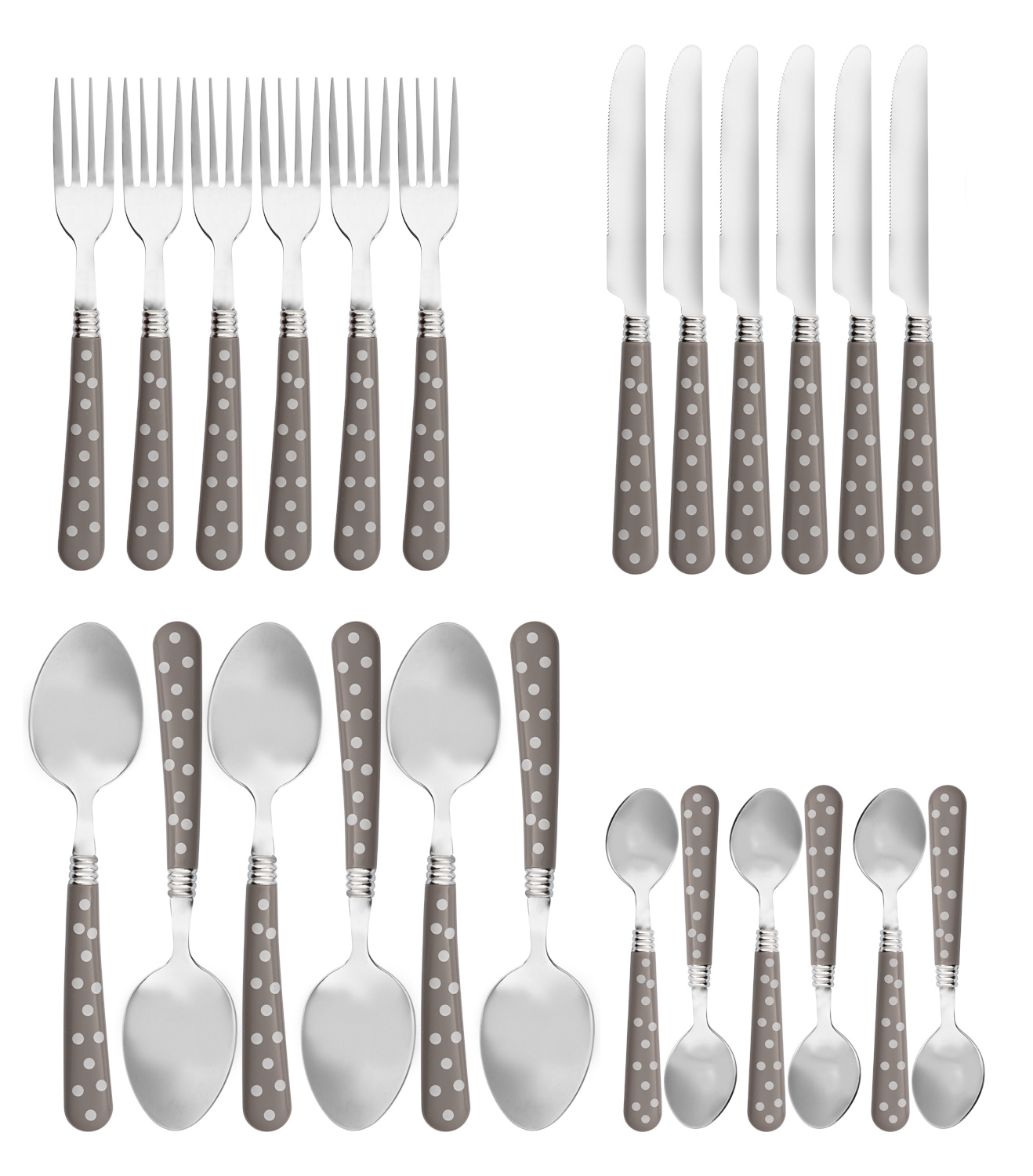 24-teiliges Besteck RAPUNZEL Edelstahl 18/0, poliert. Messer aus Klingenstahl. Die Kunststoffgriffe sind taupefarbend