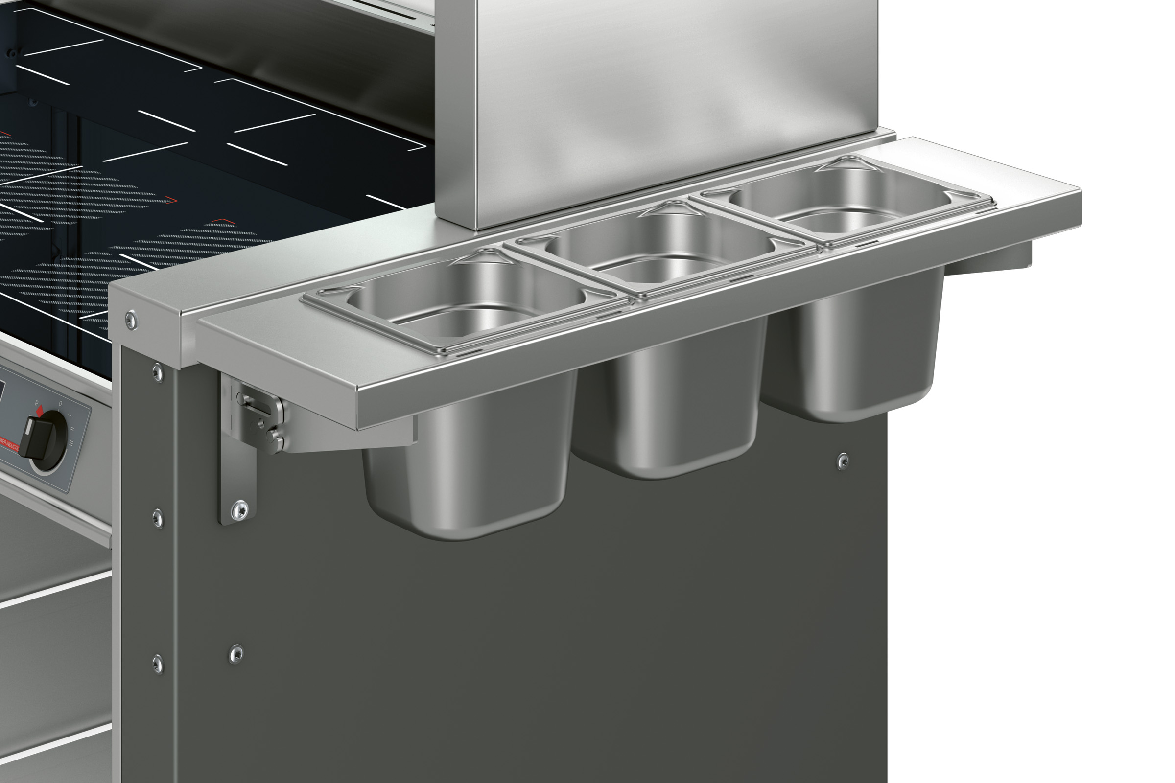 BLANCO GN-Behälter Einhängerahmen aus Edelstahl zur stirnseitigen Befestigung am Korpus, abklappbar, zur Aufnahme von 3x GN 1/6 oder 1x GN