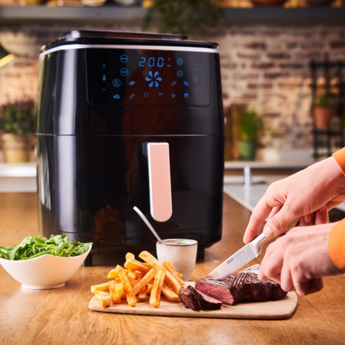Easy Fry Grill & Steam, 3-in-1, Gesundes Kochen, Heißluftfritteuse + Grill + Dampfgarer, 7 Automatische Programme, Einstellbare Temperatur,