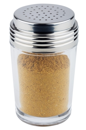 Multistreuer / Gewürzstreuer Ø 6,5 cm, H: 12 cm Glas, 200 ml Deckel aus 18/8 Edelstahl mit Schraubverschluss Lochgröße: Ø 2