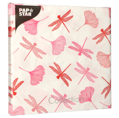 20 Servietten, 3-lagig 1/4-Falz 40 cm x 40 cm rose "Ginko" von PAPSTAR