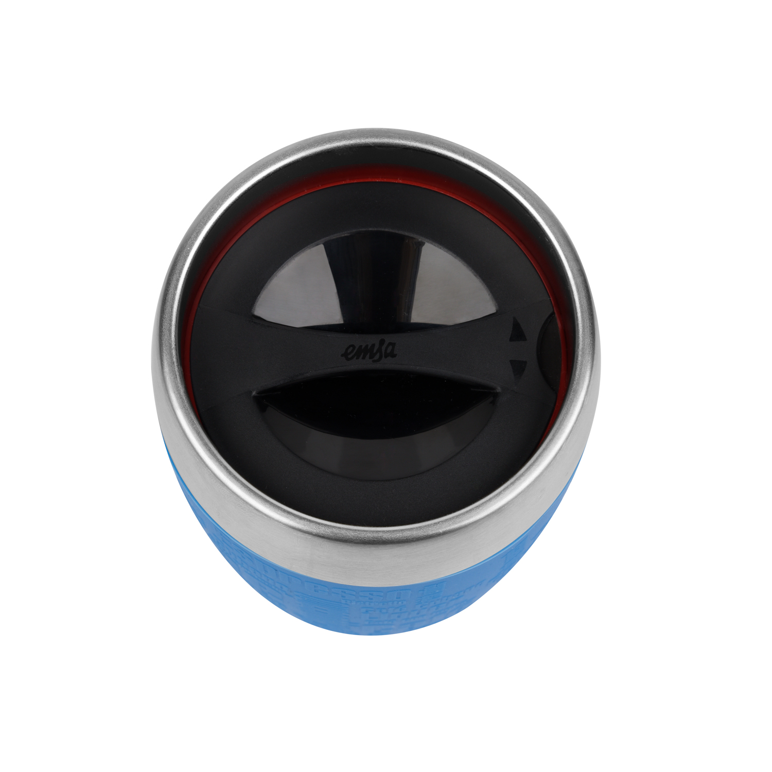 Emsa Isolierbecher TRAVEL CUP, Inhalt 0,2 Liter, Edelstahl 18/10 mit wasserblauer Manschette, mit Dreh-Trinkverschluss.