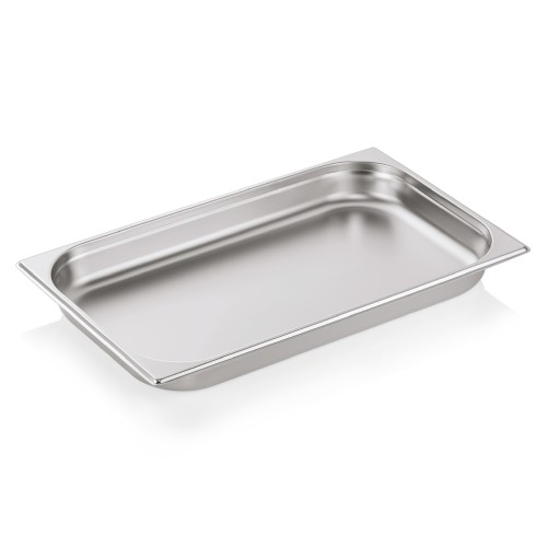 GN 1/1 Behälter, Materialstärke 0,6 mm. Material: Chromnickelstahl. Serie: GN 70. Inhalt in Litern: 6,5. Maße: Höhe: 55 mm