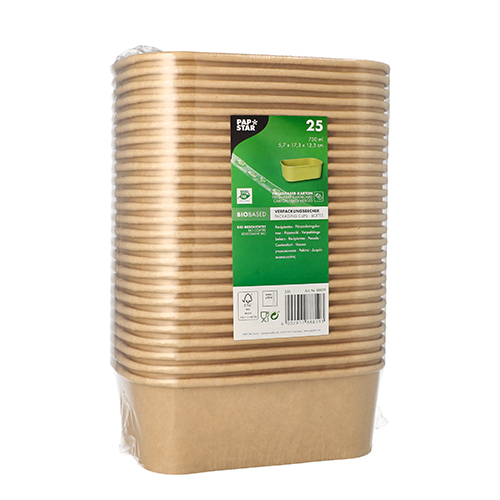 25 Verpackungsbecher, Pappe rechteckig 750 ml 5,7 cm x 17,3 cm x 12,3 cm braun von PAPSTAR