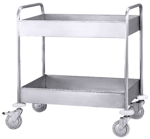 Abräumwagen für Geschirr wasserdichte Ablagen, aus Edelstahl 18/10 Länge außen: 80 cm, Breite außen: 55 cm, Gesamthöhe: 92 cm