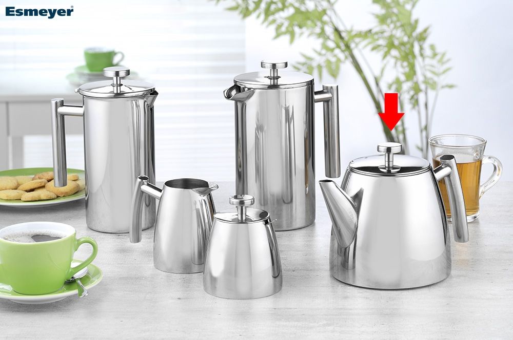 Teekanne BRIGHTON, Inhalt: ca. 1,2 Liter, doppelwandig isoliert aus Edelstahl 18/10  poliert mit herausnehmbarem Teesieb-Einsatz