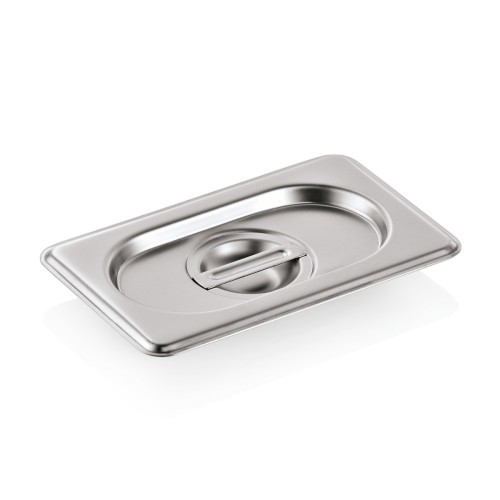 GN 1/9 Deckel, Materialstärke 0,7 mm. Material: Chromnickelstahl 18/8. Serie: GN 90.