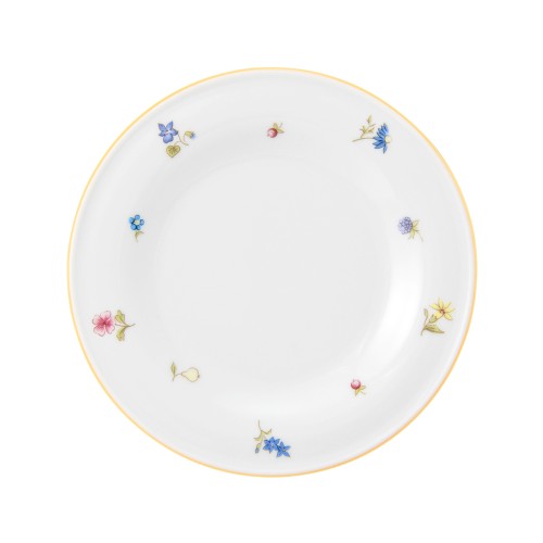Seltmann Teller flach 17 cm, rund, Form: Community, Dekor: 57387 Streublume gelbe Linie, hohe Kantenschlagfestigkeit, Made in Germany