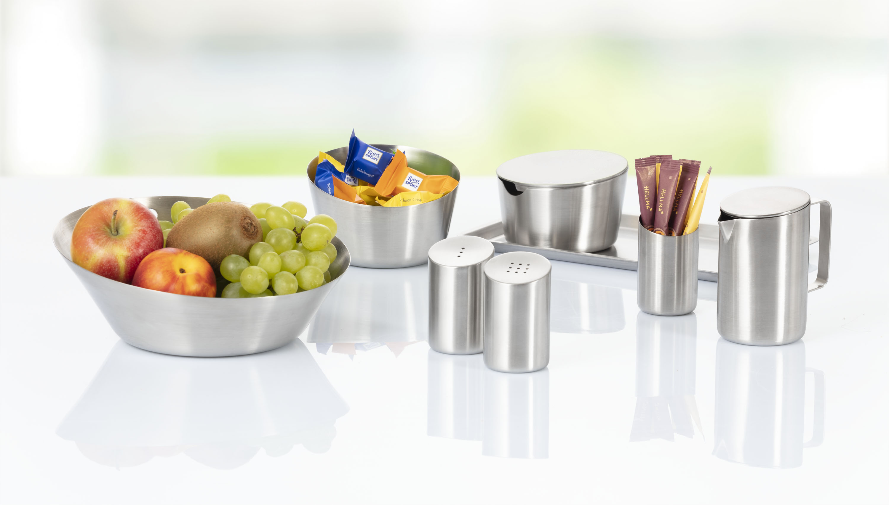 Zuckertopf mit Deckel VISTA, Durchmesser: 100 mm, Höhe: 62 mm, Inhalt: 230 g, mit gebürsteter Oberfläche,