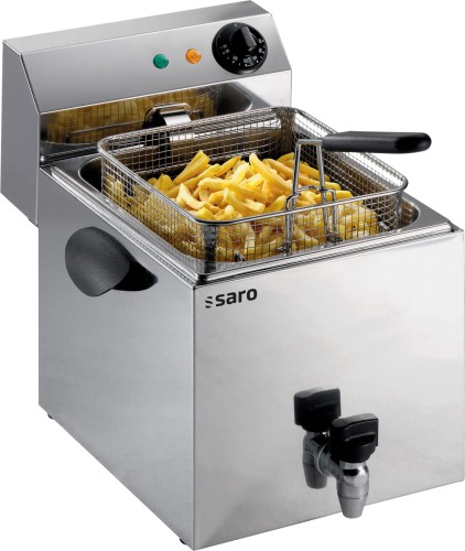 SARO Fritteuse Modell PROFRI 8 V Made in Europe - Material: Edelstahl - Abgerundetes, herausnehmbares Becken mit Kältezone - Mit