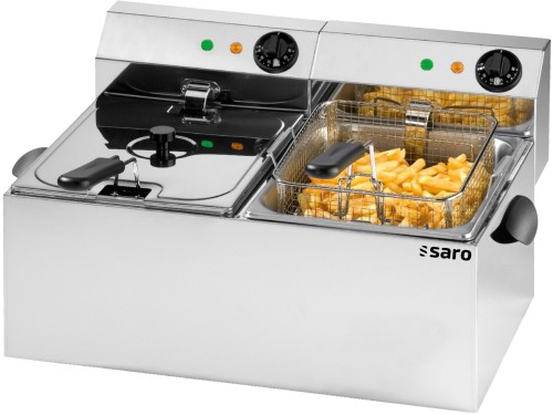 SARO Fritteuse Modell PROFRI 66 Made in Europe - Material: Edelstahl - Abgerundetes, herausnehmbares Becken mit Kältezone - Stufenlose