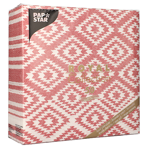 50 Servietten "ROYAL Collection" 1/4-Falz 40 cm x 40 cm feuerrot "Ethnic Look" von PAPSTAR
