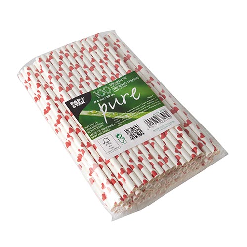 100 Trinkhalme, Papier Ø 6 mm · 20 cm "Heart" von PAPSTAR