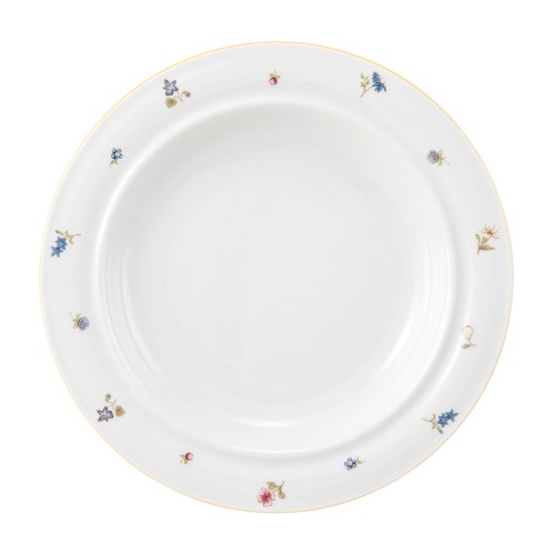 Seltmann Teller halbtief 25,5 cm, rund, Form: Community, Dekor: 57387 Streublume gelbe Linie, hohe Kantenschlagfestigkeit, Made in Germany