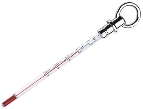 Weinthermometer aus Glas, Temperaturbereich 0C bis +40C, mit Aufhängeöse Länge: 15 cm, Durchmesser: 6 mm