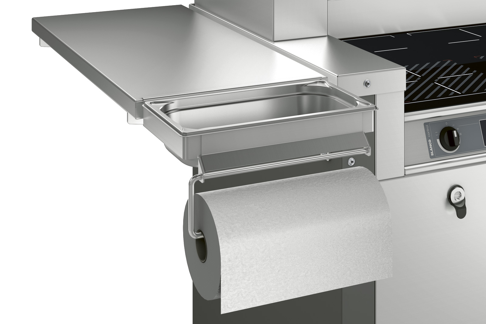 BLANCO Multi-Rahmen a. Edelstahl, zur Befestigung an einem stirnseitigen Abstellbord a. CNS oder Resopal, z., Aufnahme GN 1/3, kann zu