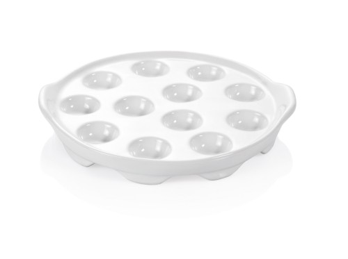 Schneckenpfanne. für 12 Schnecken. Porzellan. mit Lappengriffen.