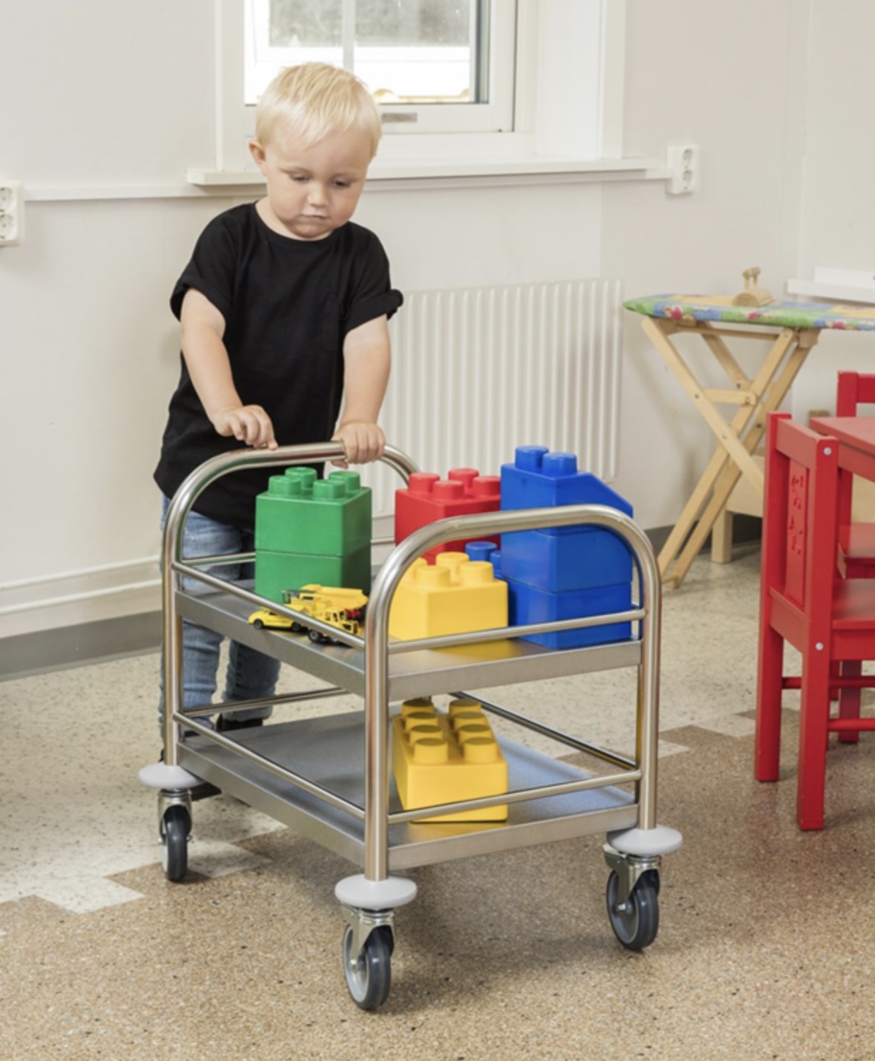 Mini-/ Kinder-Servierwagen TINY mit 2 Böden aus Edelstahl, 530 x 375 x 550mm, Traglast 80kg