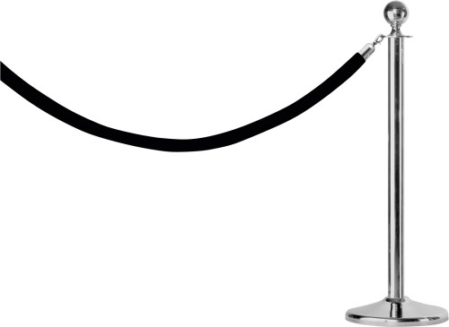 SARO Absperrpfosten Modell AF 279 - Klassischer Ständer aus Edelstahl mit Kugelkopf - Karabinerbefestigung - Kordel mit Samtbezug, rot