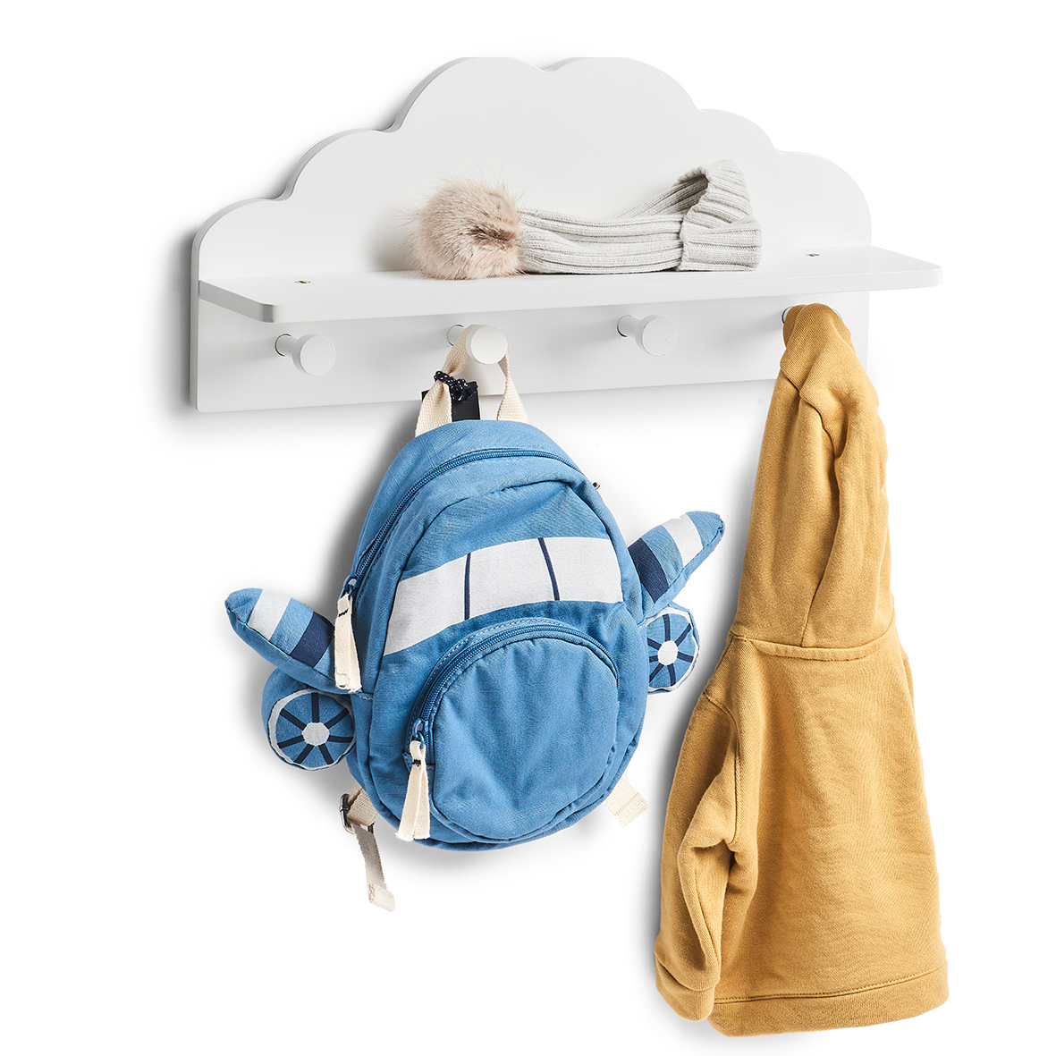 Kinder-Garderobe, MDF, 48x12x22 cm. Farbe: weiß. Diese Wandgarderobe im Wolken-Design sorgt für ordentlich aufgehängte Kinderjacken. Damit