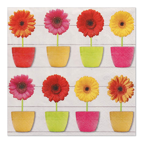 20 Servietten, 3-lagig 1/4-Falz 33 cm x 33 cm "Glowing Gerberas" von PAPSTAR