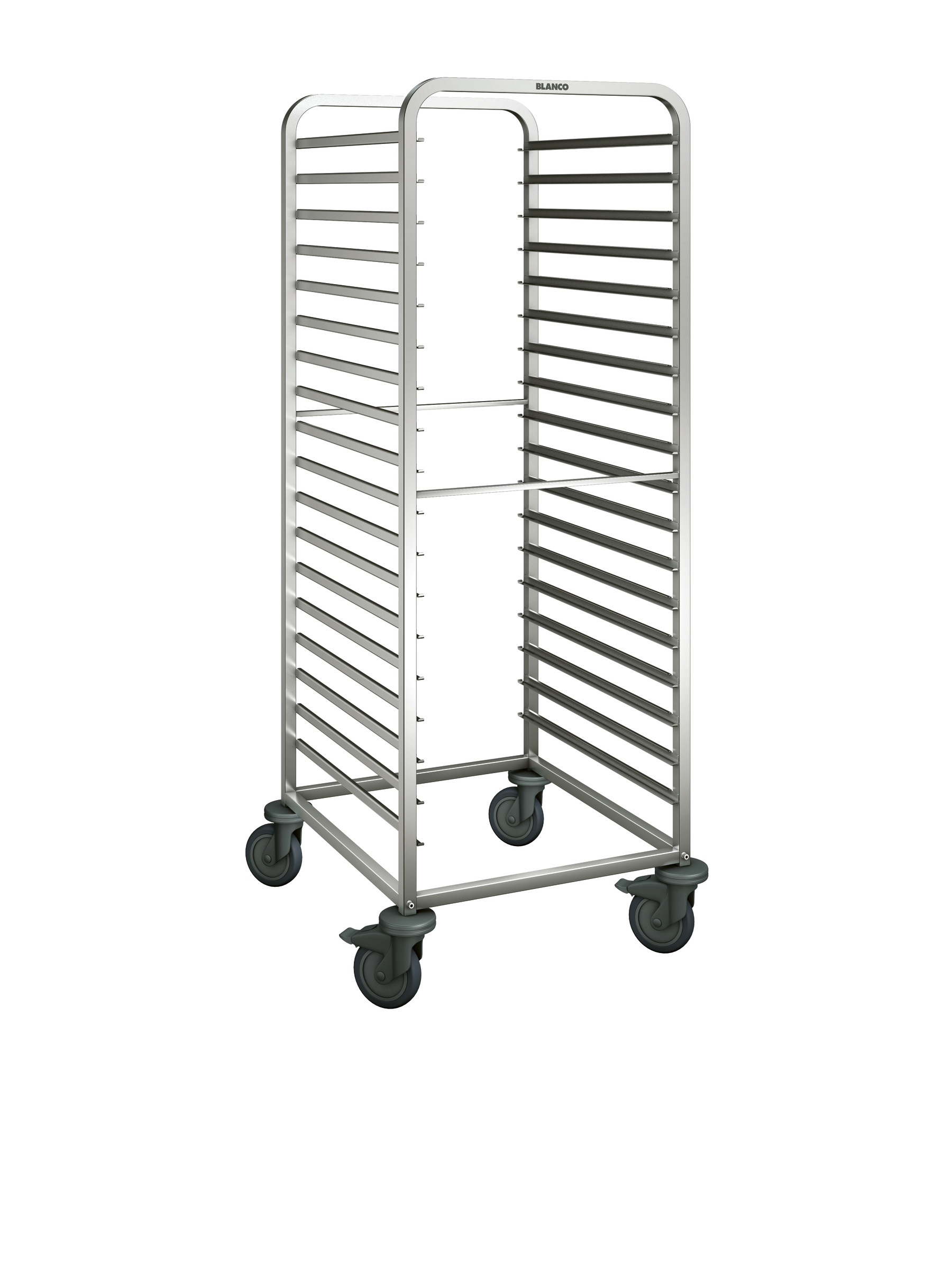 BLANCO Regalwagen aus rostfreiem Edelstahl mit Kunststoffrollen, Auflagenpaare: 18 Paar, Auflagenabstand: 73 mm, Kapazität: 18 GN 2/1 oder