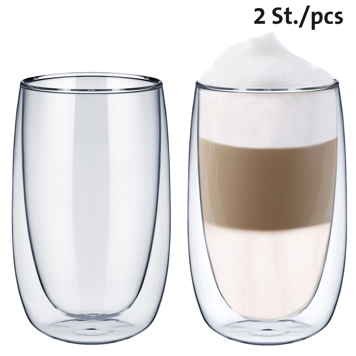 2 Doppelwandige Latte Macchiato Thermogläser, 400 ml