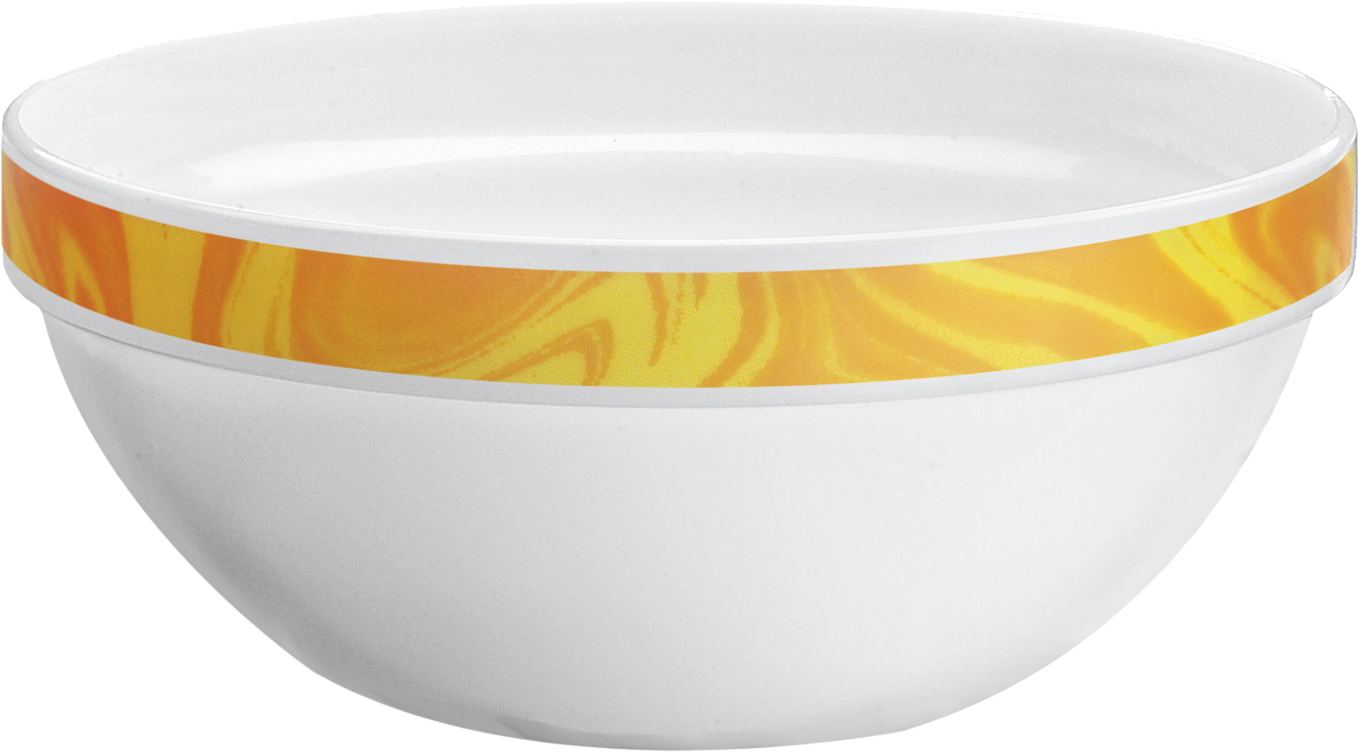 Stapelschale NATURA mit gelbem Muster. Durchmesser 17 cm mit ca. 0,9 Liter, aus Opalglas. Von Bormioli Rocco.