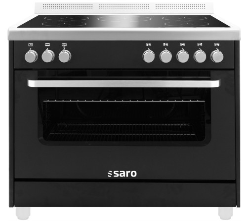 SARO Induktionsherd +Elektrobackofen Modell TS95IND61N schwarz Made in Europe - Extra großer Elektro-Umluftbackofen mit 115 Liter