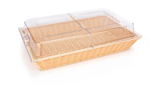 GN Systemkorb. mit Scharnierdeckel aus Polycarbonat, GN 1/1, Polypropylen. Höhe 8/14 cm.